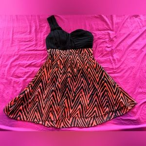 One shoulder fit and flare dress with built in padded bra